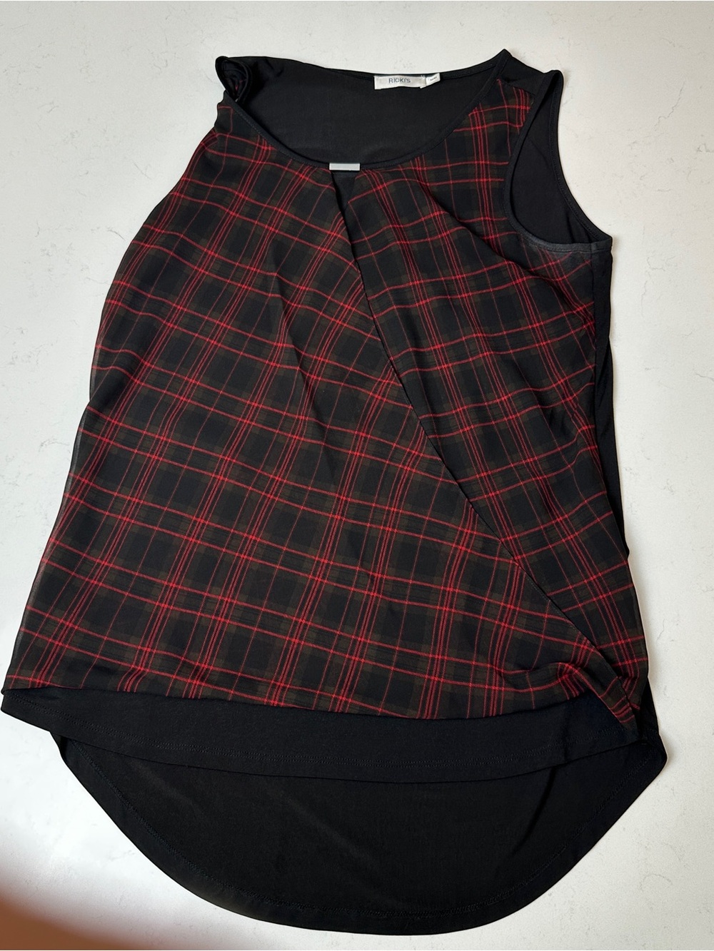 Ricki's Black Layered Tank with Plaid Accent